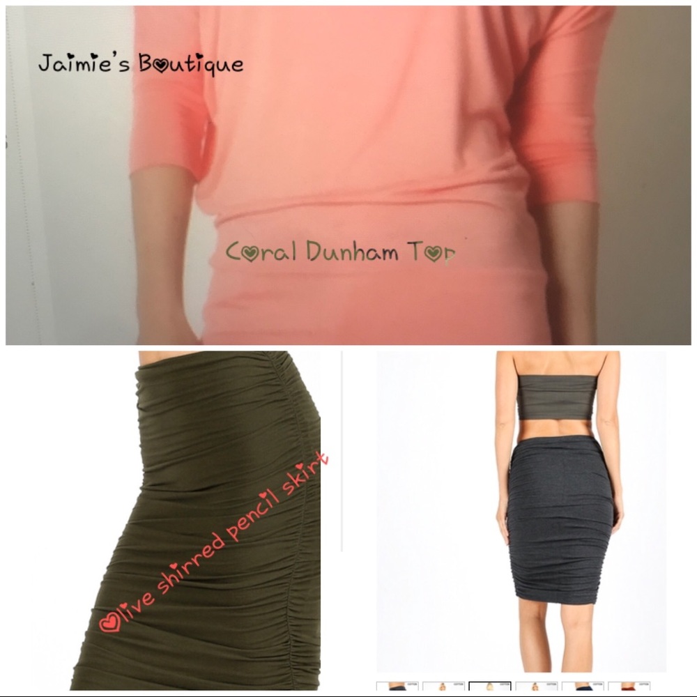 Shirred Pencil Skirt&Dolman Top OliveCoal 4/$15